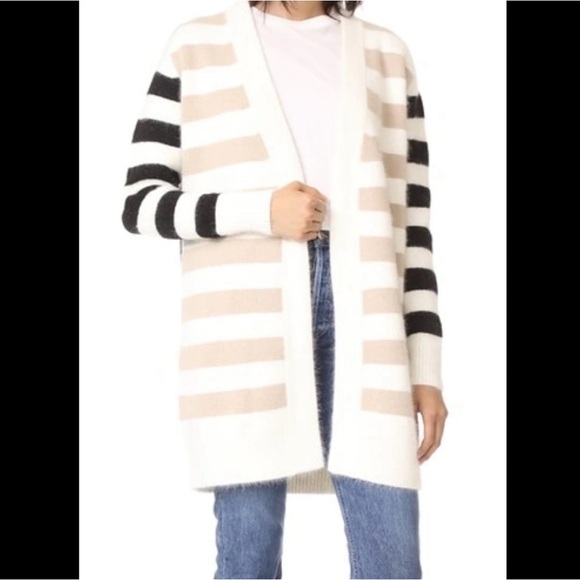 Diane Von Furstenberg Oversize Cardigan Sweater Small Angora Wool Neutral Stripe - Picture 1 of 7